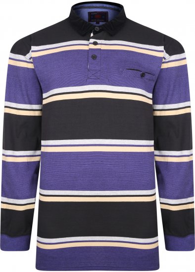 Kam Jeans 5242 Long Sleeve Stripe Polo with Corduroy Trim Collar Black - Polokošele - Polokošele 2XL-8XL