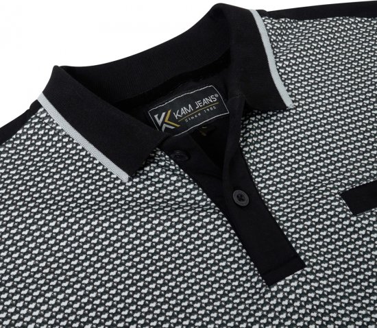 Kam Jeans 5518 Smart Mini Geo-Print Polo Black - Polokošele - Polokošele 2XL-8XL