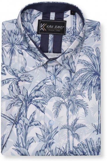 Kam Jeans 6063 Summer Print Short Sleeve Shirt Blue - Košele - Košele 2XL-10XL