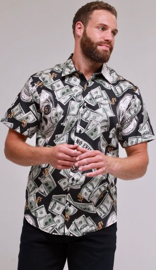 Kam Jeans 6064 Dollar Bills Print Short Sleeve Shirt Black - Košele - Košele 2XL-10XL