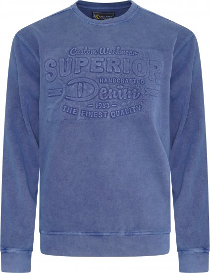 Kam Jeans 7065 Crew Neck Washed Embossed Sweatshirt Indigo - Mikiny & mikiny bez kapucne - Mikiny & Mikiny s Kapucňou 2XL-12XL