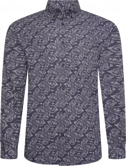 Kam Jeans P022 Premium Paisley Print Cotton Long Sleeve Shirt with Satin Finish Navy - Košele - Košele 2XL-10XL