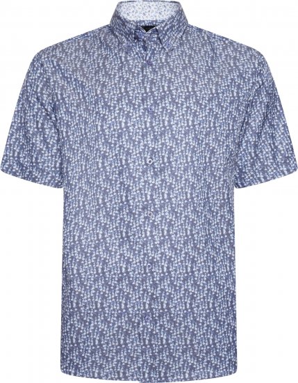Kam Jeans P032 Premium Floral Short Sleeve Shirt Blue - Košele - Košele 2XL-10XL