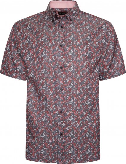 Kam Jeans P034 Premium Floral Print Short Sleeve Shirt Burgundy - Košele - Košele 2XL-10XL