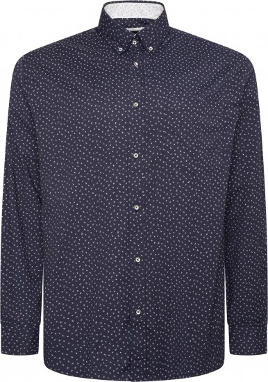 Kam Jeans P037 Dobby Print Stretch Long Sleeve Shirt Navy - Košele - Košele 2XL-10XL