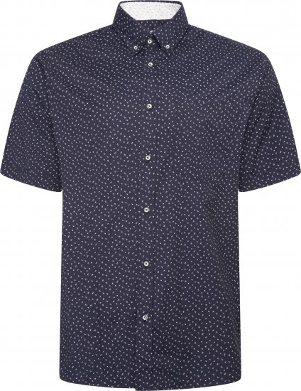Kam Jeans P037 Dobby Print Stretch Short Sleeve Shirt Navy - Košele - Košele 2XL-10XL