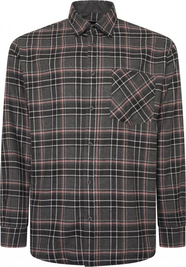 Kam Jeans P041 Premium Flannel Check Long Sleeve Shirt Charcoal - Košele - Košele 2XL-10XL