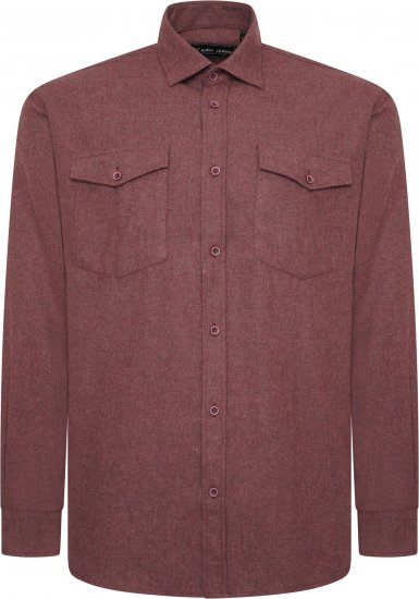 Kam Jeans P042 Premium Brushed Herringbone Long Sleeve Shirt Burgundy - Košele - Košele 2XL-10XL