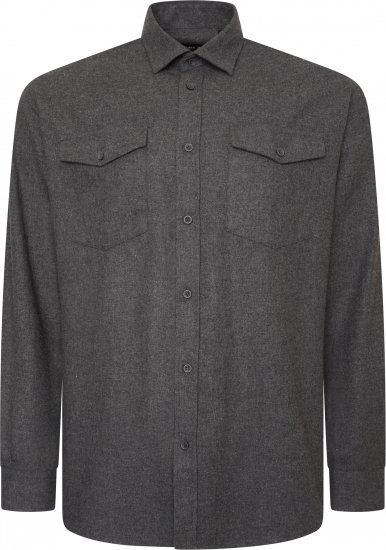 Kam Jeans P042 Premium Brushed Herringbone Long Sleeve Shirt Charcoal - Košele - Košele 2XL-10XL