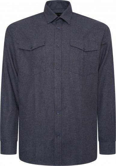 Kam Jeans P042 Premium Brushed Herringbone Long Sleeve Shirt Indigo - Košele - Košele 2XL-10XL