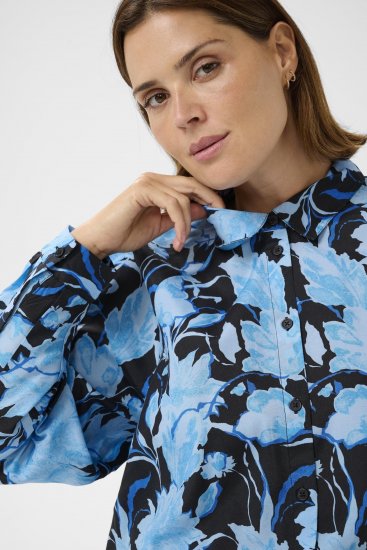 Kaffe Curve Sasja Košeľa s dlhým rukávom Blue Snake Flower - Blúzky & tuniky - 