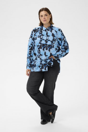 Kaffe Curve Sasja Košeľa s dlhým rukávom Blue Snake Flower - Blúzky & tuniky - 
