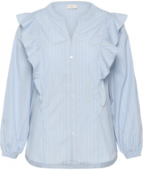 Kaffe Curve Lenia Flounce Shirt Powder Blue Stripe - Košele - 