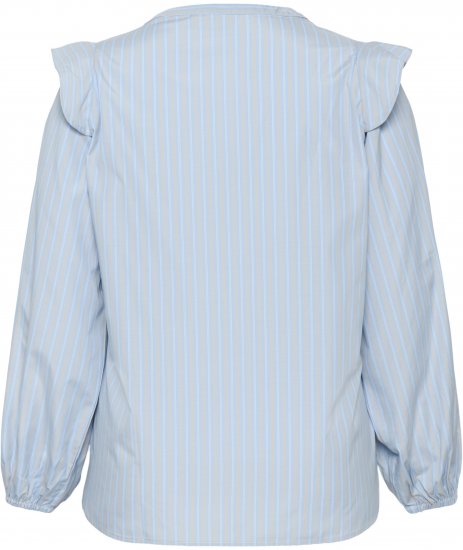 Kaffe Curve Lenia Flounce Shirt Powder Blue Stripe - Košele - 