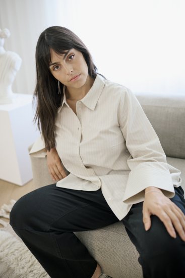 Kaffe Curve Josa Shirt Feather Grey Stripe - Košele - 