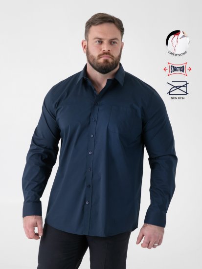 D555 Oliver Odolná Voči Škvrnám Nežehlivá Strečová Košeľa S Dlhým Rukávom Tmavomodrá - Košele - Košele 2XL-10XL