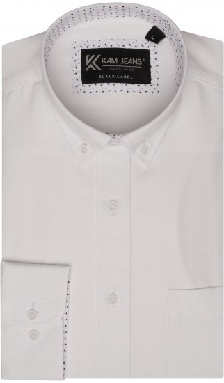 Kam Jeans P020 Premium Long sleeve Oxford Shirt White - Košele - Košele 2XL-10XL