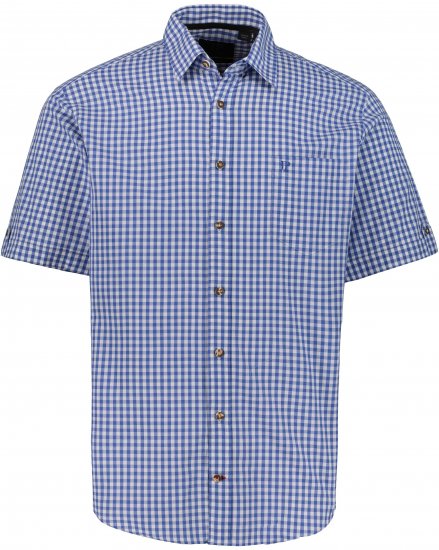 JP1880 Short Sleeve Check Print Traditional Shirt Blue - Košele - Košele 2XL-10XL