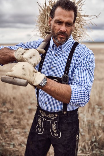 JP1880 Shirt Traditional Checked Long Sleeve Blue - Košele - Košele 2XL-10XL