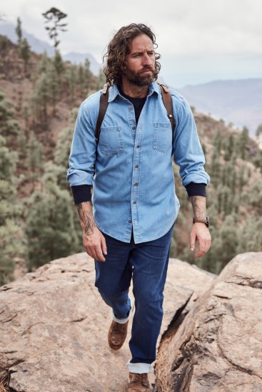 JP1880 Shirt Denim Long Sleeve Light Blue TALL - PÁNSKE OBLEČENIE MT-6XLT - Veľkosti pre VYSOKÝCH