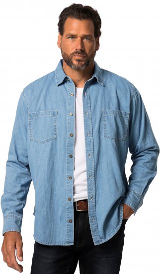 JP1880 Shirt Denim Long Sleeve Light Blue TALL - PÁNSKE OBLEČENIE MT-6XLT - Veľkosti pre VYSOKÝCH