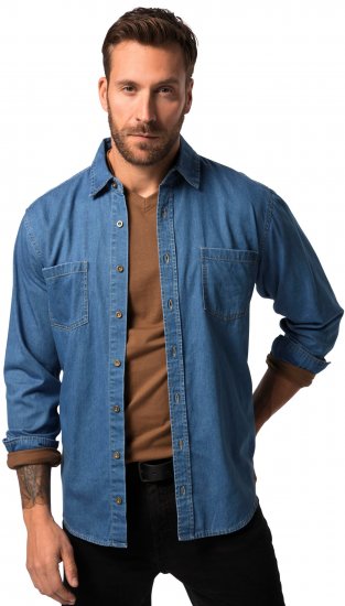 JP1880 Shirt Denim Long Sleeve Blue TALL - PÁNSKE OBLEČENIE MT-6XLT - Veľkosti pre VYSOKÝCH