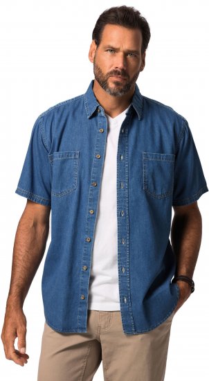 JP1880 Shirt Denim Short Sleeve Blue TALL - PÁNSKE OBLEČENIE MT-6XLT - Veľkosti pre VYSOKÝCH