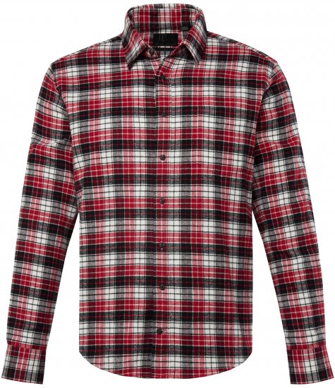 JP1880 Shirt Flannel Checked Long Sleeve Red TALL - PÁNSKE OBLEČENIE MT-6XLT - Veľkosti pre VYSOKÝCH