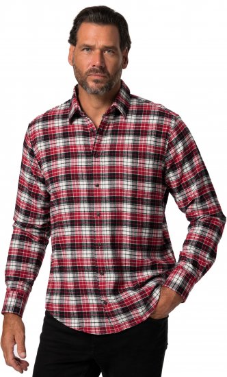 JP1880 Shirt Flannel Checked Long Sleeve Red TALL - PÁNSKE OBLEČENIE MT-6XLT - Veľkosti pre VYSOKÝCH