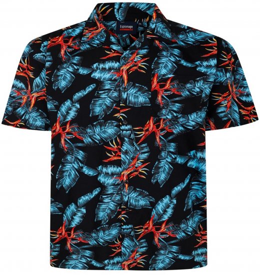 Espionage SH435 All Over Leaf Print Short Sleeve Shirt Black - Košele s krátkym rukávom - Pánske košele s krátkym rukávom