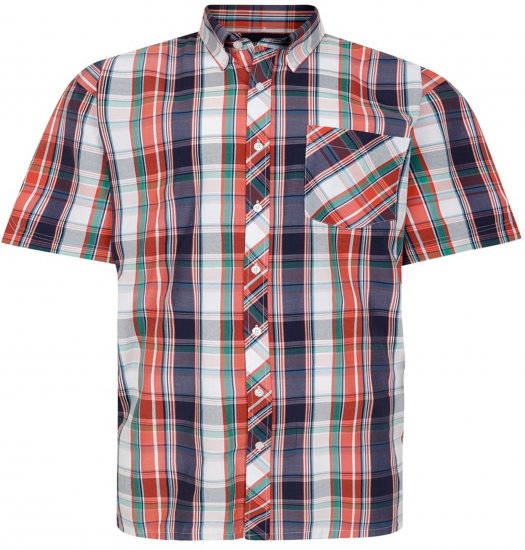 Espionage SH443 Checked Short Sleeve Shirt Navy/Coral/White - Košele s krátkym rukávom - Pánske košele s krátkym rukávom