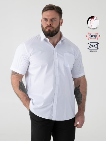 D555 Lucas Odolná Voči Škvrnám Nežehlivá Strečová Košeľa S Krátkym Rukávom Biela - Košele - Košele 2XL-10XL