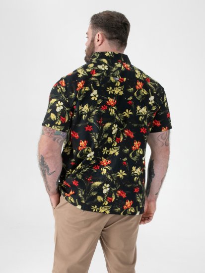 D555 Gordon Hawaiian AOP Cuvan Collar Resort Short Sleeve Black - Košele - Košele 2XL-10XL