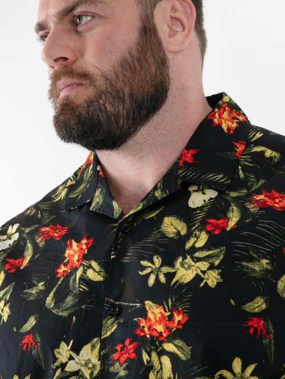 D555 Gordon Hawaiian AOP Cuvan Collar Resort Short Sleeve Black - Košele - Košele 2XL-10XL