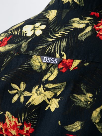 D555 Gordon Hawaiian AOP Cuvan Collar Resort Short Sleeve Black - Košele - Košele 2XL-10XL