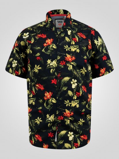 D555 Gordon Hawaiian AOP Cuvan Collar Resort Short Sleeve Black - Košele - Košele 2XL-10XL
