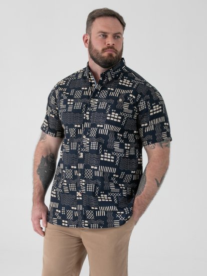 D555 Rick Geometric Print Short Sleeve Shirt Navy - Košele - Košele 2XL-10XL