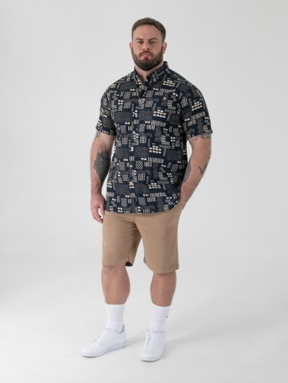 D555 Rick Geometric Print Short Sleeve Shirt Navy - Košele - Košele 2XL-10XL