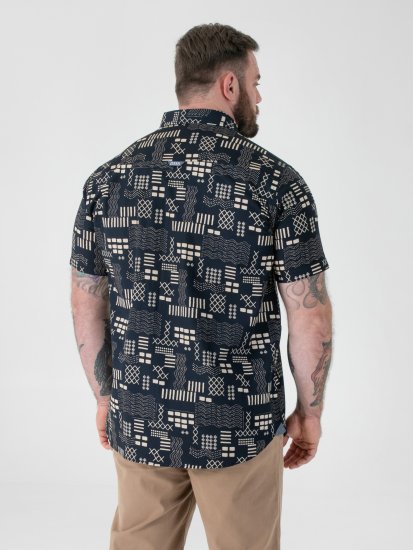 D555 Rick Geometric Print Short Sleeve Shirt Navy - Košele - Košele 2XL-10XL