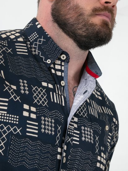 D555 Rick Geometric Print Short Sleeve Shirt Navy - Košele - Košele 2XL-10XL