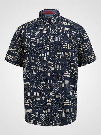 D555 Rick Geometric Print Short Sleeve Shirt Navy - Košele - Košele 2XL-10XL