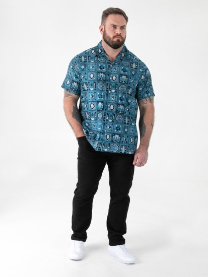 D555 Hawkins Printed Cuban Collar Resort Short Sleeve Shirt Teal - Košele - Košele 2XL-10XL