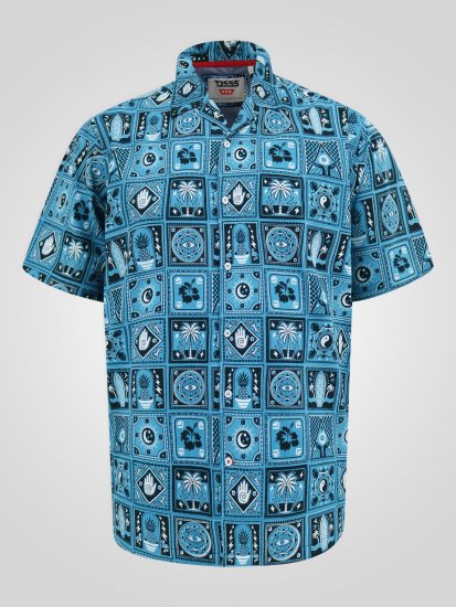D555 Hawkins Printed Cuban Collar Resort Short Sleeve Shirt Teal - Košele - Košele 2XL-10XL
