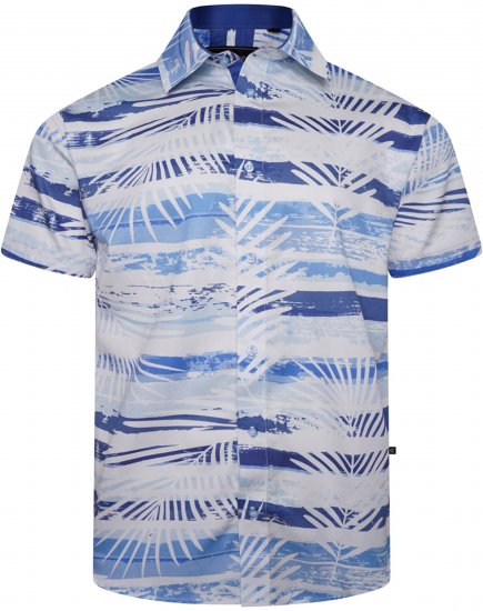 Kam Jeans 6065 Faded Leaf Short Sleeve Shirt Blue - Košele - Košele 2XL-10XL