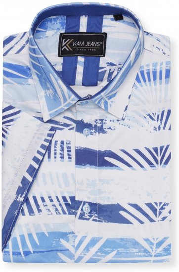 Kam Jeans 6065 Faded Leaf Short Sleeve Shirt Blue - Košele - Košele 2XL-10XL