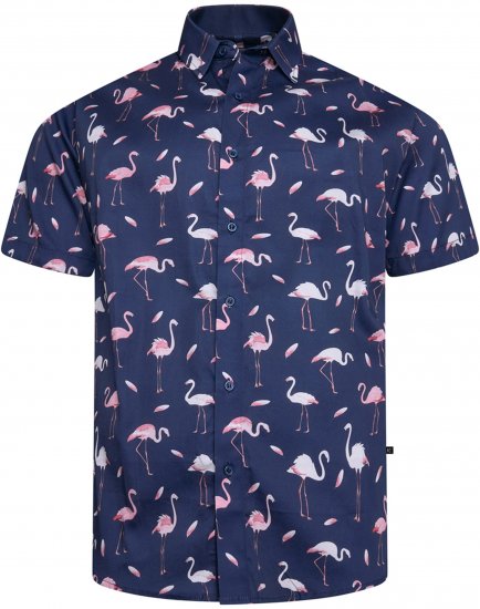 Kam Jeans 6068 Flamingo Short Sleeve Shirt Navy - Košele - Košele 2XL-10XL