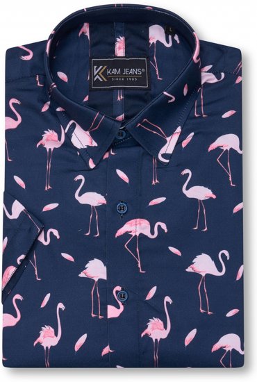 Kam Jeans 6068 Flamingo Short Sleeve Shirt Navy - Košele - Košele 2XL-10XL