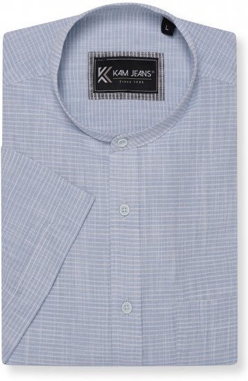 Kam Jeans 6334 Striped Grandad Short Sleeve Shirt Blue - Košele - Košele 2XL-10XL