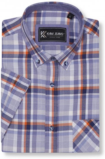 Kam Jeans 6339 Checked Short Sleeve Shirt Blue - Košele - Košele 2XL-10XL