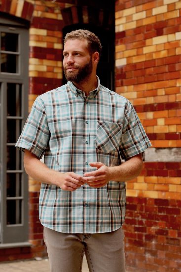 Kam Jeans 6339 Checked Short Sleeve Shirt Mineral Blue - Košele - Košele 2XL-10XL